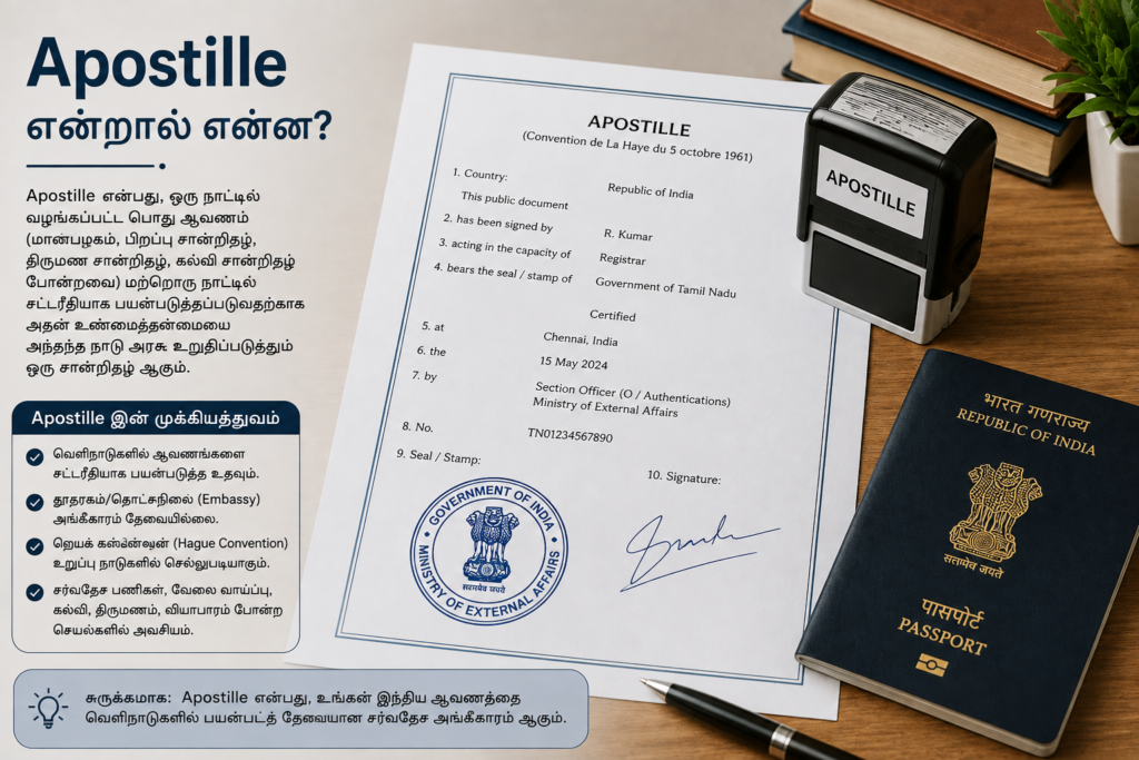 Apostille meaning in Tamil